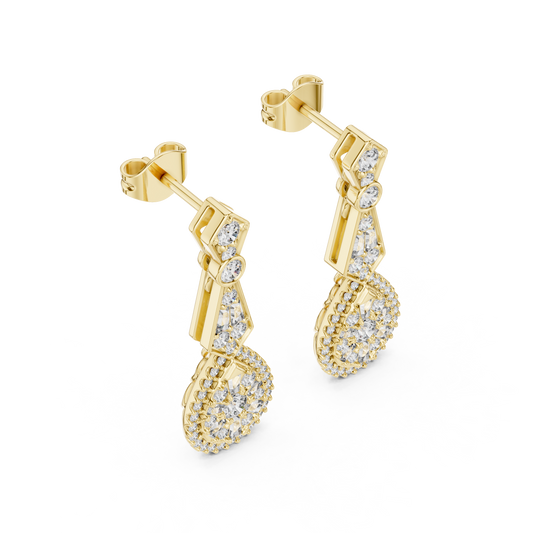 Side profile view highlighting the 4.52mm cluster setting depth and 13.80mm solid post with friction back. Cast in durable 10k solid gold with secure baguette prong mounts. A classic wedding band companion. Customizable in 925 silver, 10k/14k gold, and platinum with 1.00ct to 2.00ct lab diamond or moissanite center stones.
