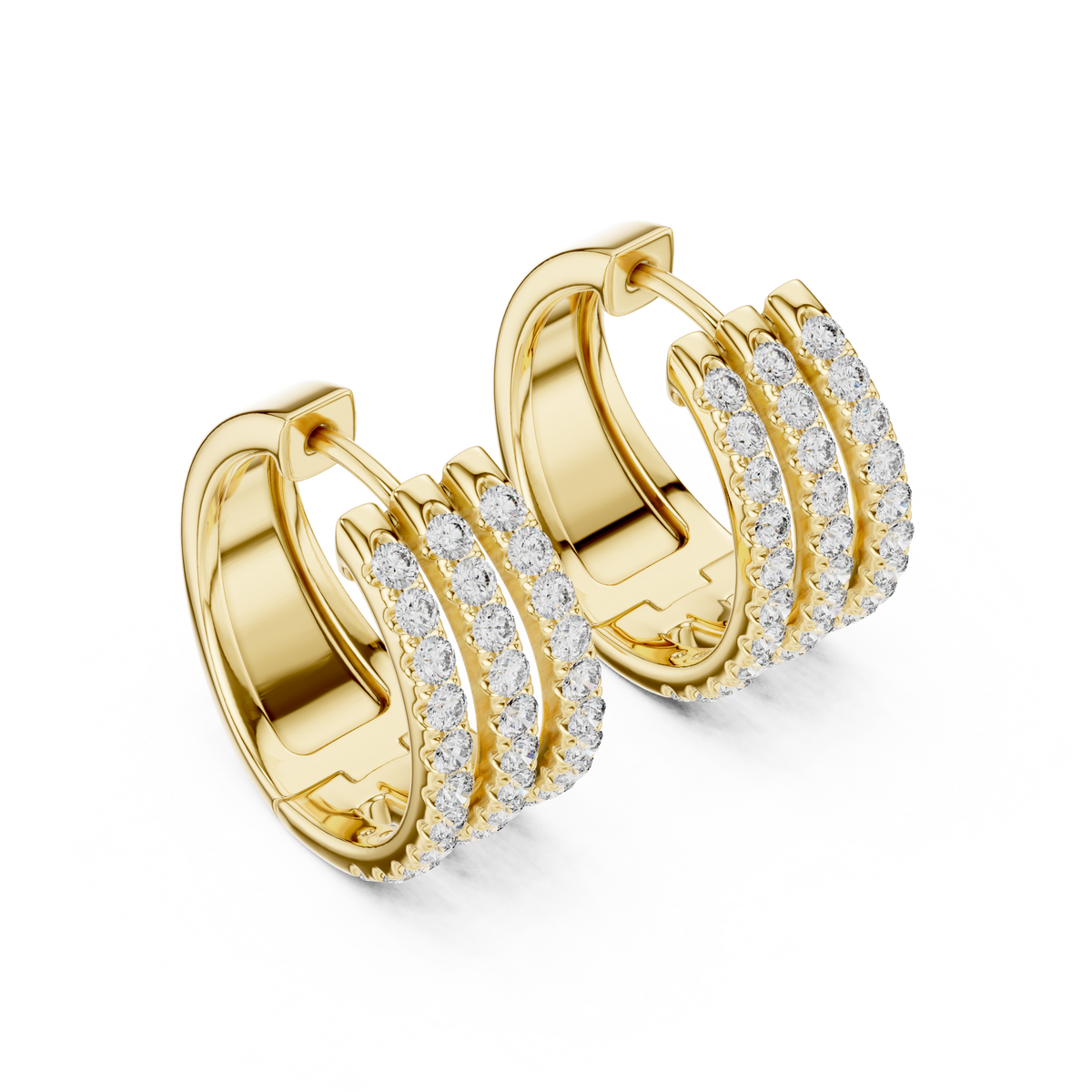 Side profile view displaying the 9.44mm band width, 20mm outer diameter, and hinged clicker closure. Cast in durable 10k solid gold with triple U-cut mounts. A classic wedding band companion. Customizable in 925 silver, 10k/14k gold, and platinum with 1.00ct to 2.00ct lab diamond or moissanite center stones.