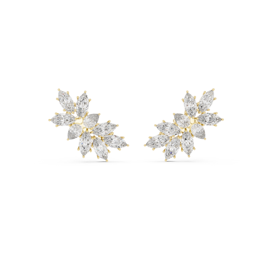 Front view of a magnificent marquise and pear cluster earring showcasing precision cut lab-grown diamonds in 14k solid gold, offering a modern luxury aesthetic, bespoke styling, fine jewelry craftsmanship, and customizable metal options like 925 silver or platinum for unforgettable elegance.