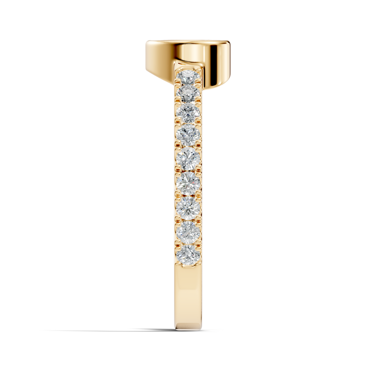 Angled perspective capturing the brilliant sparkle of D color VVS1 moissanite stones in a sterling silver setting. Elegant open bypass ring for modern brides. Personalized in 925 silver, 10k/14k solid gold, or platinum with 1ct, 1.5ct, or 2ct moissanite and lab grown diamonds.
