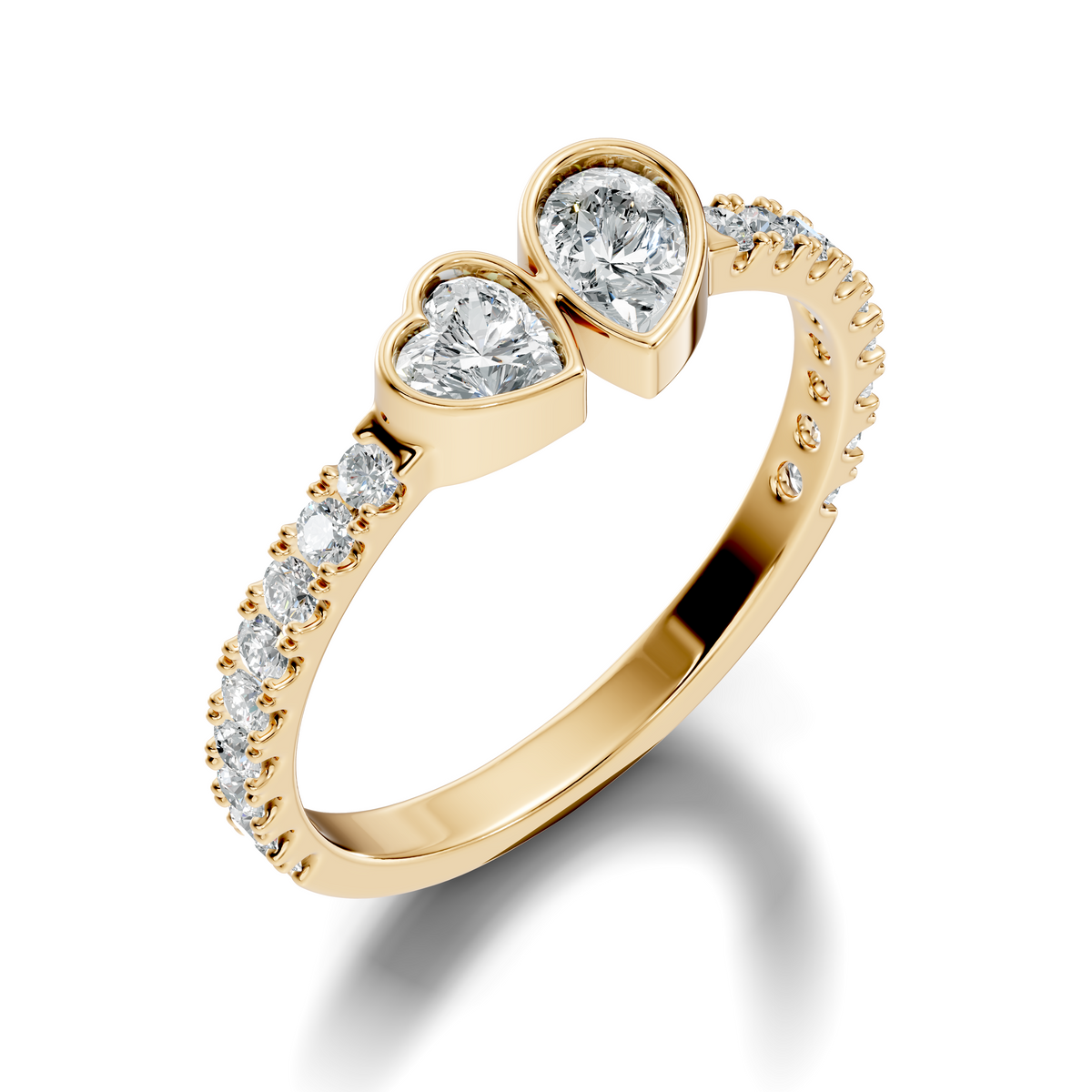 Extreme close-up shot revealing top-view symmetry and precise facets of F color VS lab grown diamonds set in platinum. High-end luxury bridal ring. Custom order in platinum, 925 silver, 10k or 14k solid gold with customized 1ct to 2ct lab diamond or moissanite stones.