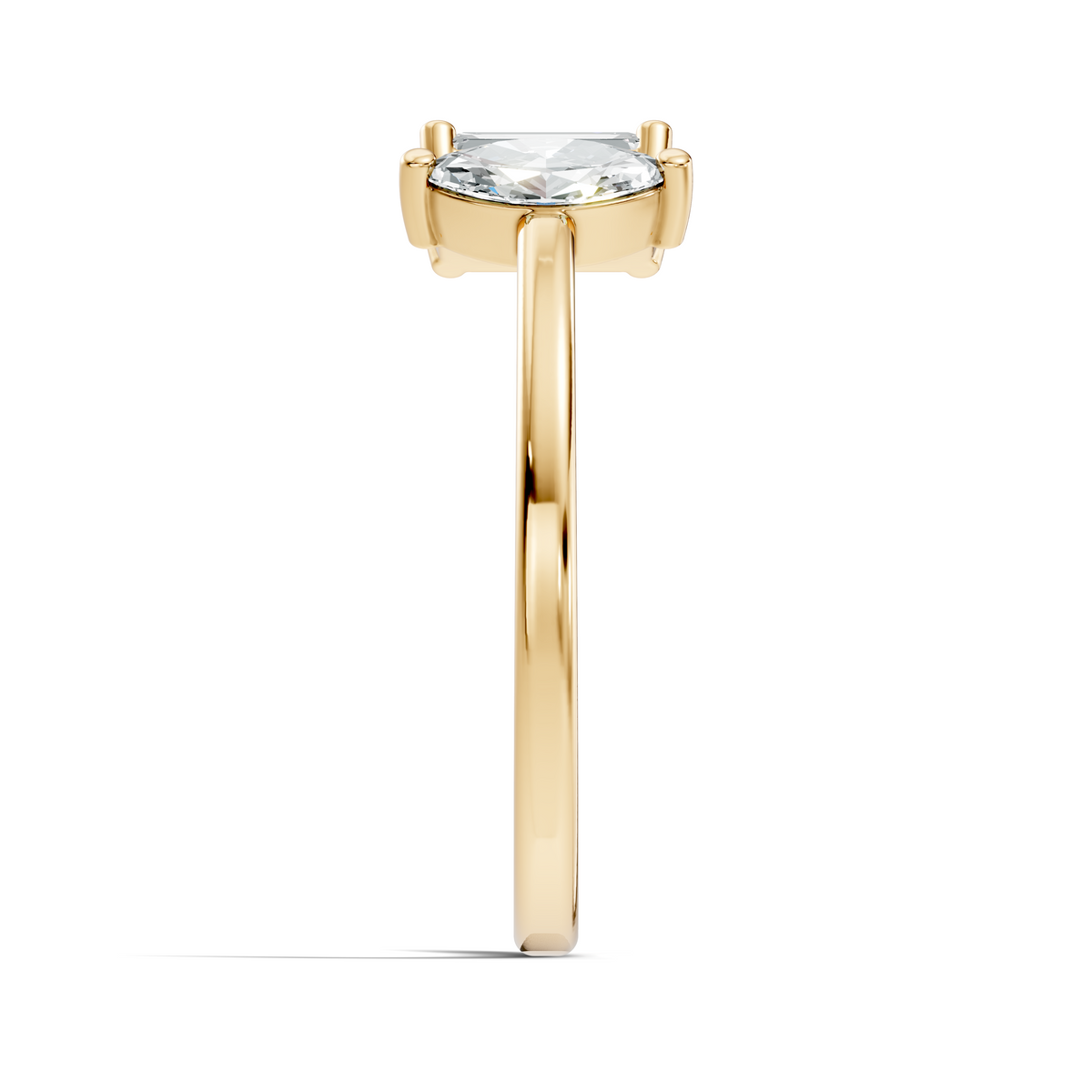 Close-up shot showing F Color VS lab diamond facet clarity and secure prong settings on open bypass head. Trendy engagement ring, statement jewelry, holiday gift. Custom options in 10k/14k gold, 925 silver, platinum with 1ct to 2ct moissanite or lab grown diamond.