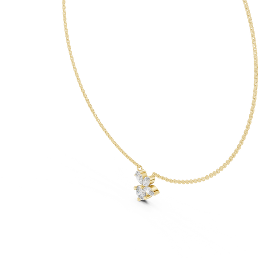 Side profile CAD view showing the precise ~1.8mm chain profile and collet setting height for a custom cluster necklace, available in 10k solid gold, 14k gold, 925 sterling silver, or platinum.