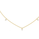 Front CAD schematic view of a station necklace featuring alternating round and baguette diamond details (1.50mm round and 3.00x1.50mm baguettes) in collet settings with chain variations in 925 sterling silver, 10k/14k solid gold, or platinum.