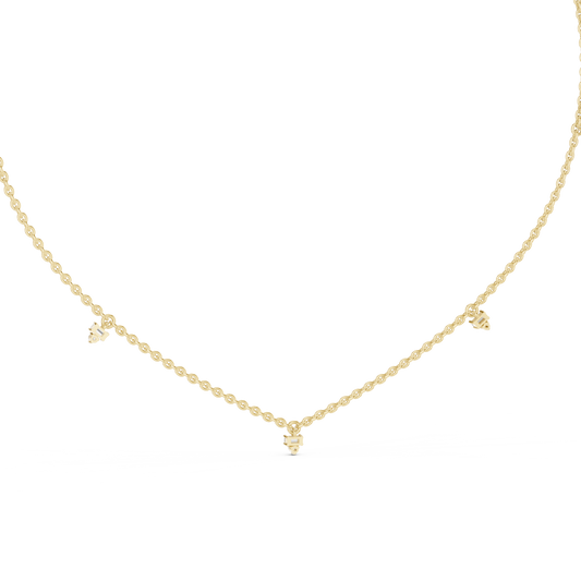 Side profile CAD view showing the precise chain profile and collet setting height for a custom station diamond necklace, available in 10k solid gold, 14k gold, 925 sterling silver, or platinum.