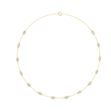 Engineering CAD front layout of an alternating station necklace featuring emerald and marquise stones in secure bezels, set in 14k solid gold. Customize in 925 silver, 10k/14k gold, or platinum with 1ct to 2ct stone options.