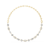 Magnificent statement necklace featuring pear, emerald, and oval lab diamonds. Crafted in 14k gold with micro-prong and collet settings, D-E color, and VVS clarity. Available in silver or platinum.