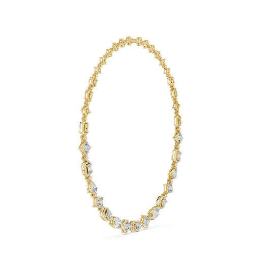 Brilliant moissanite statement necklace catching light across 151 faceted stones with D-E color and VVS clarity. Gleaming in 925 sterling silver, customizable in 10k, 14k gold, and platinum.