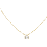 Front and side profile CAD views of a circular eternity-style link pendant featuring alternating oval (5.50x3.50mm) and emerald cut (5.00x3.00mm) stones in collet settings with variations in 925 sterling silver, 10k/14k solid gold, or platinum.