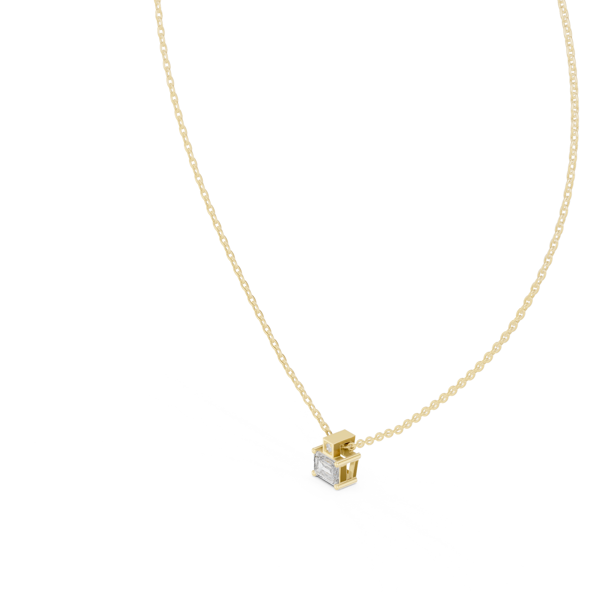 Angled CAD view of the alternating cut circle necklace highlighting exceptional D color, VVS1 clarity, brilliant sparkle, moissanite or lab grown diamond options, and 925 sterling silver or solid gold metal variations.