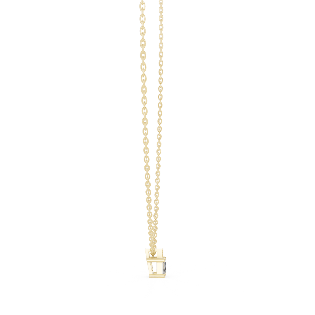 Side profile CAD view showing the precise 3.27mm profile height and collet setting depth for a custom mixed-cut circle pendant, available in 10k solid gold, 14k gold, 925 sterling silver, or platinum.