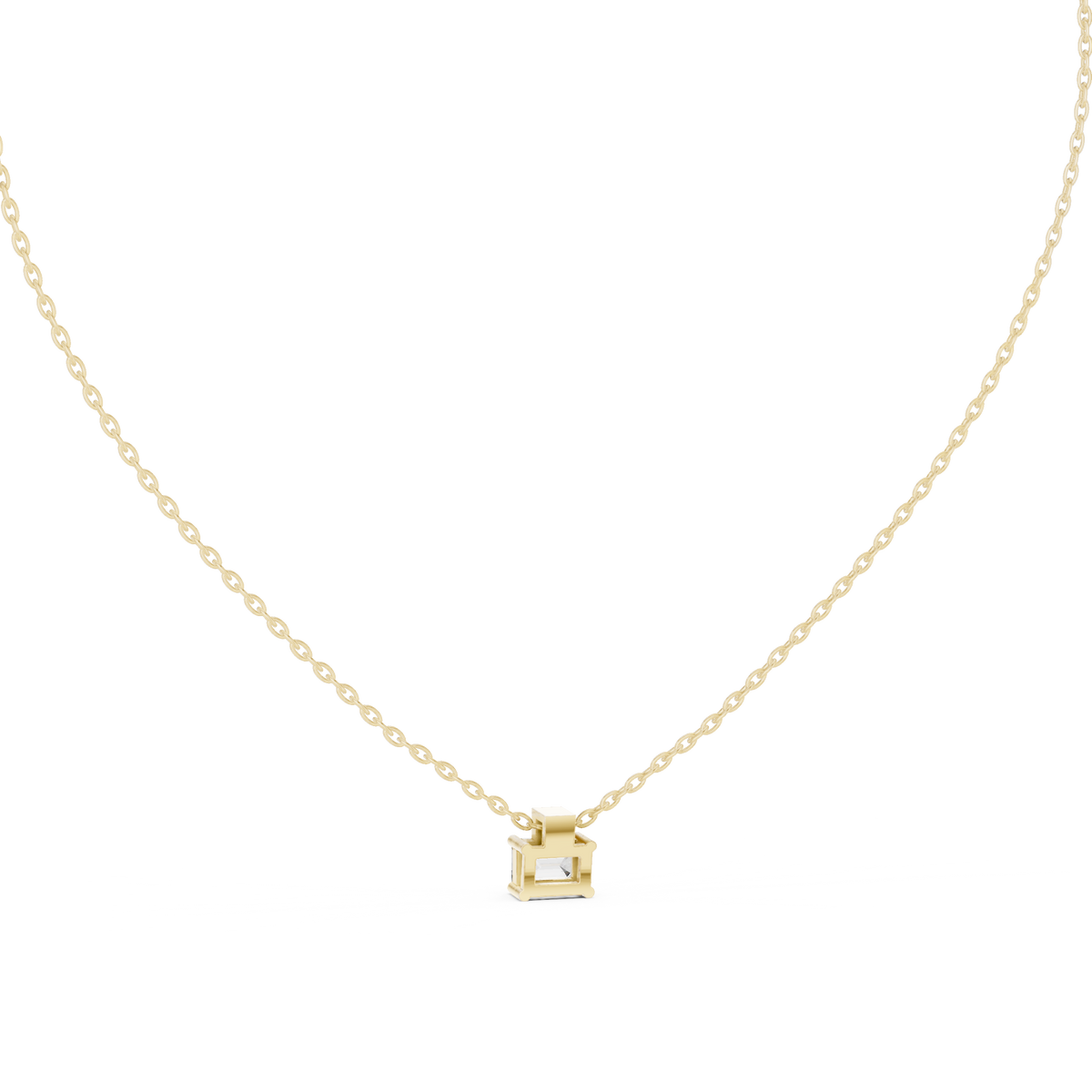 Top close-up CAD view displaying D color, VS clarity, stone symmetry, precision facets, and collet setting details for a custom circle pendant available in platinum, 14k gold, 10k gold, or 925 silver.
