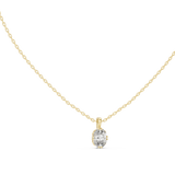 Front view of a 7.5x5.7mm oval cut lab diamond solitaire pendant in 14k gold, showcasing six scalloped petal prongs in an open collet setting. An ideal engagement ring complement, custom crafted with options in 10k/14k solid gold, 925 silver, or platinum, featuring personalized 1ct to 2ct lab grown diamond or moissanite center stones.
