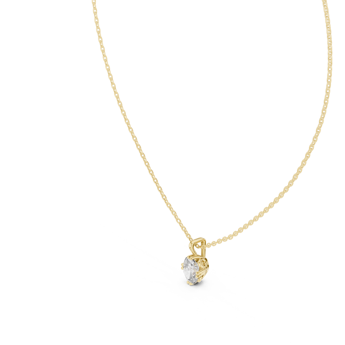 Side profile view highlighting the 5.32mm setting depth, open side basket, and integrated top cable chain bail in 10k solid gold. A comfortable anniversary gift alternative to a wedding band, customized in 10k/14k gold, 925 silver, or platinum with tailored 1ct, 1.5ct, or 2ct moissanite and lab grown diamond center stones for daily wear.