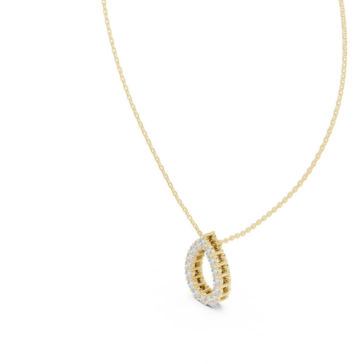 Side profile view highlighting the 4.65mm low setting height, smooth collet cups, and integrated solid cable chain in 10k solid gold. A comfortable anniversary gift alternative to a wedding band, customized in 10k/14k gold, 925 silver, or platinum with tailored 1ct, 1.5ct, or 2ct stones in ethical moissanite or lab diamond.