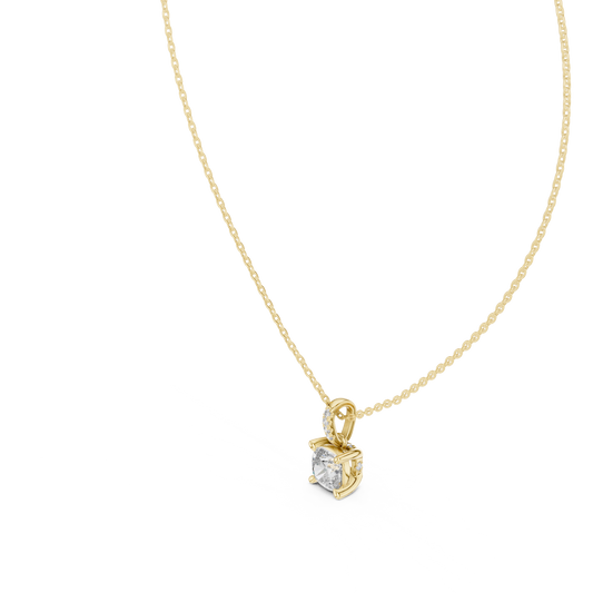 Side profile view highlighting the 6.00mm setting height, open gallery collet basket, and articulated bail in 10k solid gold. A comfortable anniversary gift alternative to a wedding band, customized in 10k/14k gold, 925 silver, or platinum with tailored 1ct, 1.5ct, or 2ct stones in ethical moissanite or lab grown diamond.