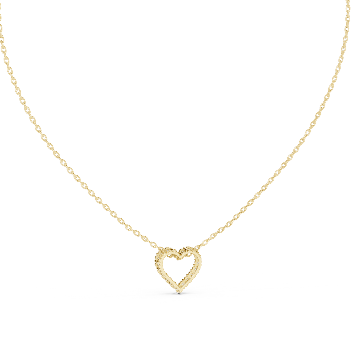 Top close-up CAD view displaying D color, VS clarity, stone symmetry, precision facets, and collet setting details for a custom heart pendant available in platinum, 14k gold, 10k gold, or 925 silver.