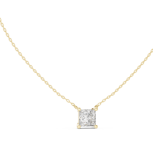 Statement Princess Cut Lab Diamond Necklace 18K Yellow Gold Secure Collet Setting Custom Fine Jewelry Trendy Birthday Gift For He
