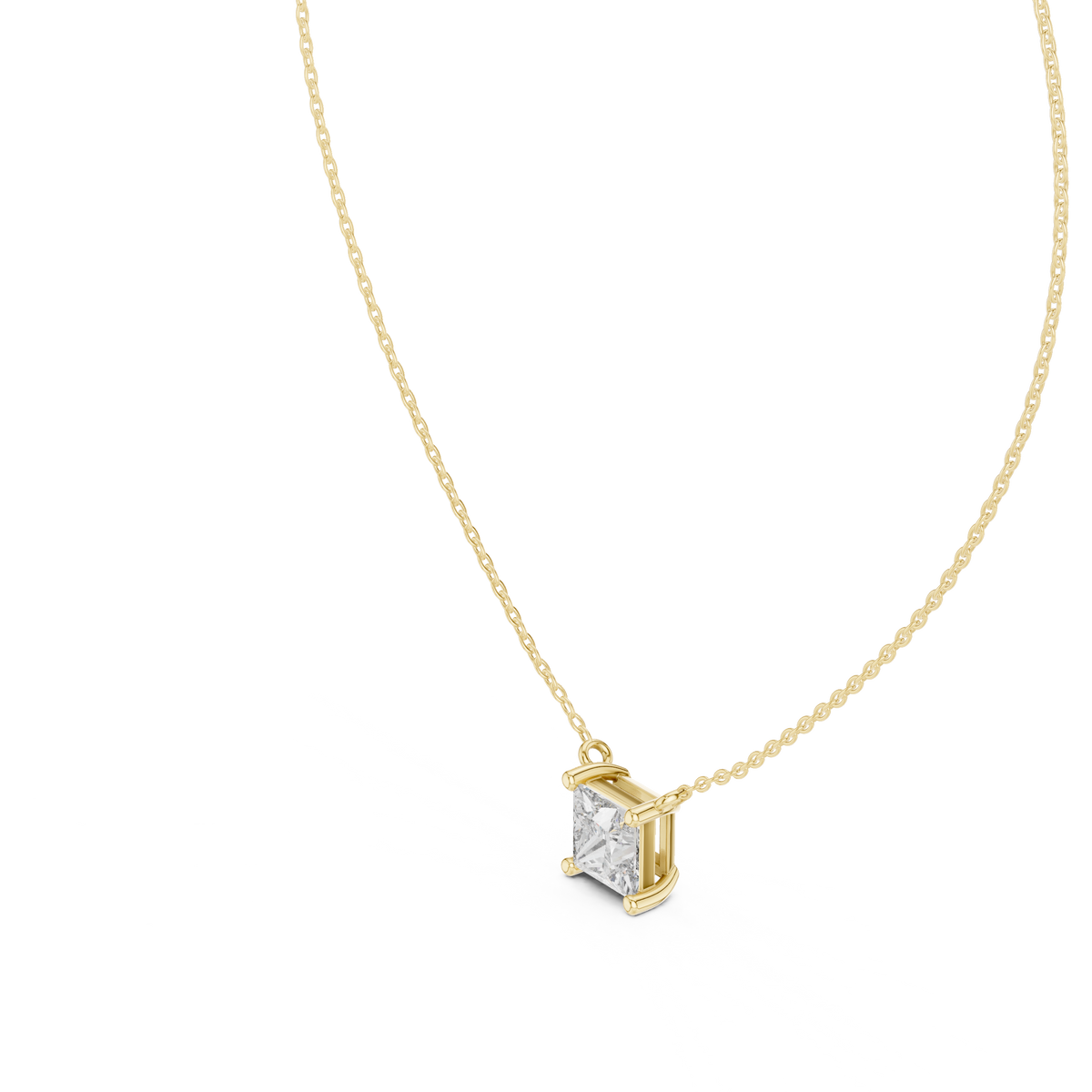 Statement Princess Cut Lab Diamond Necklace 18K Yellow Gold Secure Collet Setting Custom Fine Jewelry Trendy Birthday Gift For He
