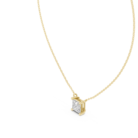 Statement Princess Cut Lab Diamond Necklace 18K Yellow Gold Secure Collet Setting Custom Fine Jewelry Trendy Birthday Gift For He