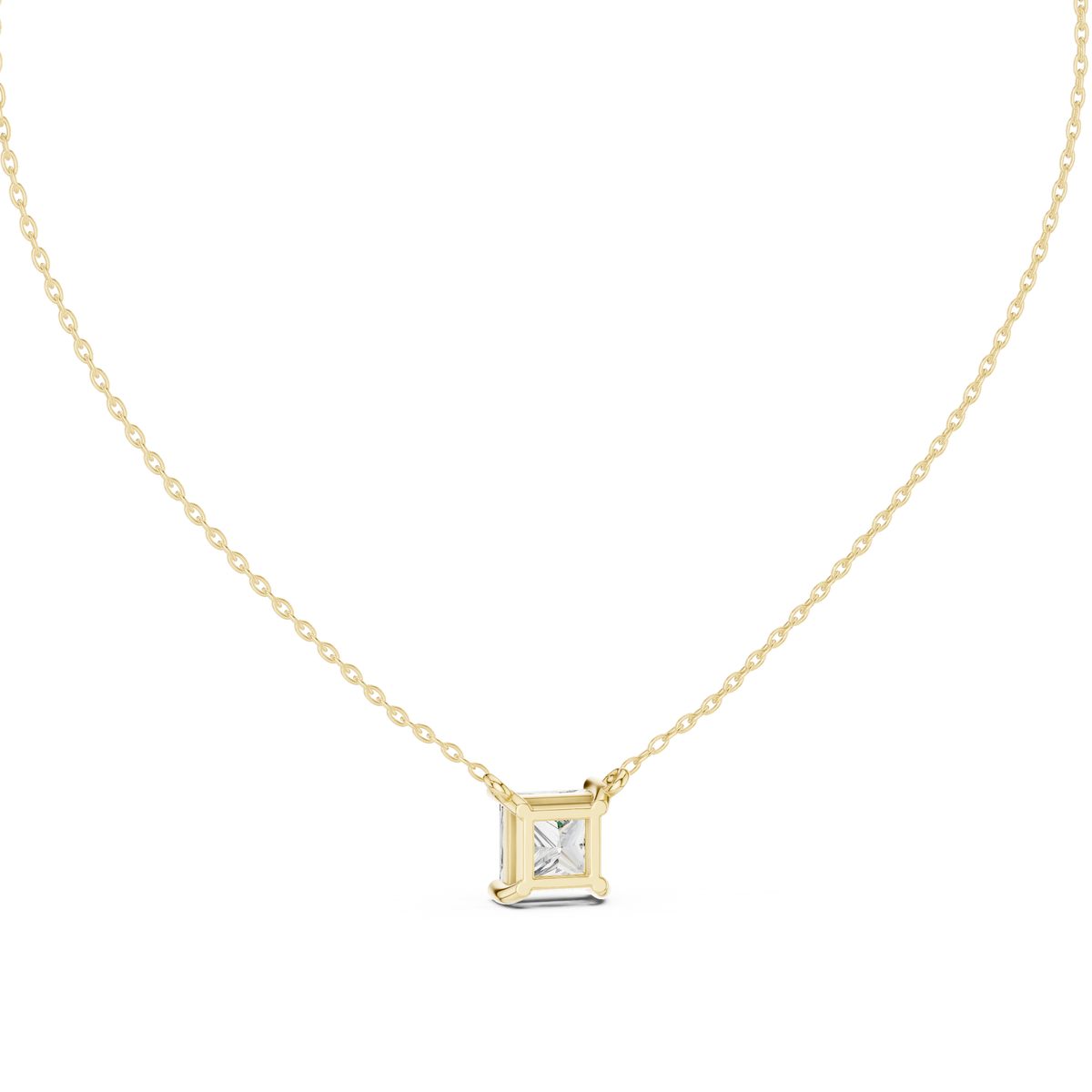 Statement Princess Cut Lab Diamond Necklace 18K Yellow Gold Secure Collet Setting Custom Fine Jewelry Trendy Birthday Gift For He