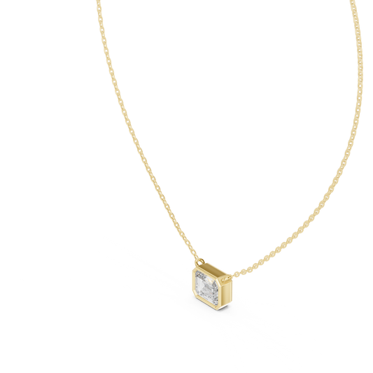 Side profile CAD view showing the precise 4.70mm profile height and bezel setting depth for a custom emerald solitaire pendant, available in 10k solid gold, 14k gold, 925 sterling silver, or platinum.