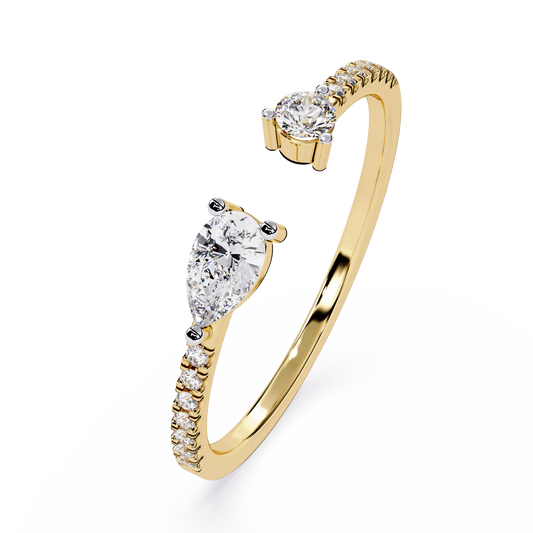 Side profile showing a slim 1.5mm micro pave band and elevated peg basket settings in 10k solid gold. Designed as a comfortable wedding band or promise ring, this customized design can be made in 10k/14k gold, sterling silver, or platinum with 1ct, 1.5ct, or 2ct moissanite or lab diamond.