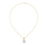 Front view of a brilliant 6.50mm round cut lab grown diamond pendant set in 14k gold, showcasing a classic prong setting and refined modern solitaire silhouette.